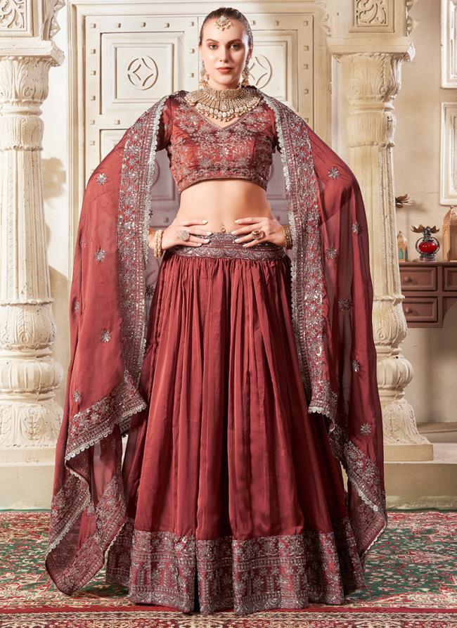 Premium Net Brown Wedding Wear Sequins Work Lehenga Choli